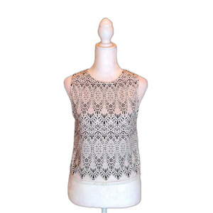 TOPSHOP PETITE Black & White Print Semi-Sheer Crop Top Size 4